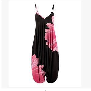Black and Pink Petal Harem Jumpsuit